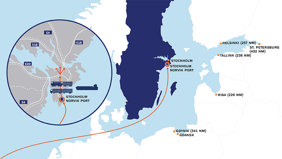 Map showing Stockholm Norvik Port´s position in the Baltic Sea