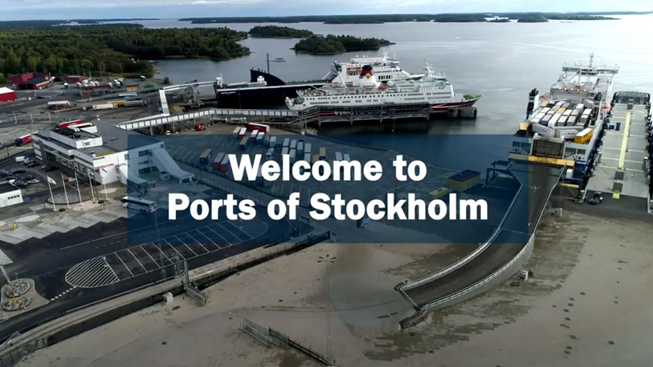 The text Welcome to Ports of Stockholm with Port of Kapellskär in the background