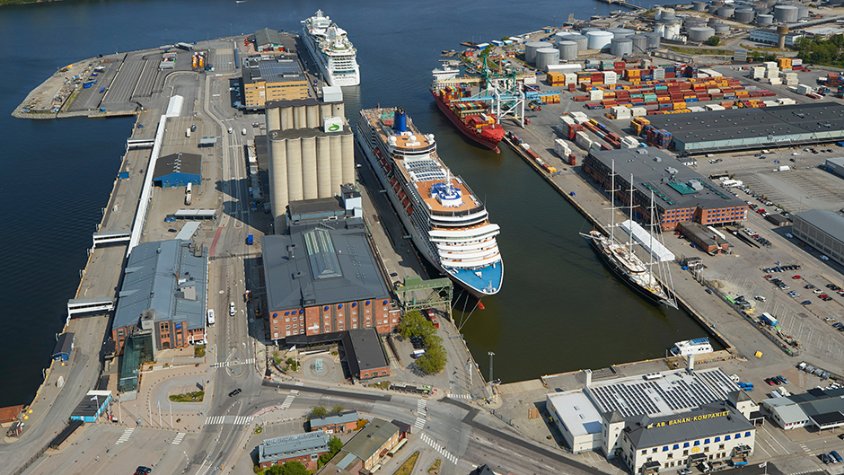 Aerial view of Frihamnen port