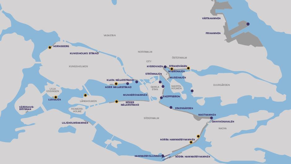 Map of Port of Stockholm´s port areas in central Stockholm